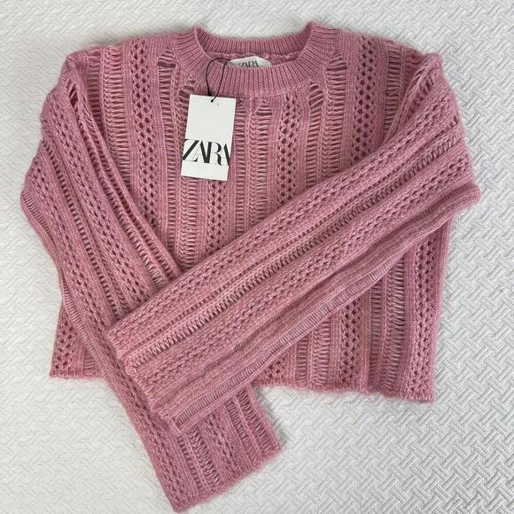 Brand New Zara Girl 8082/704 11-12 year old Pink Crochet Knit Sweater Top Boho - Picture 4 of 9